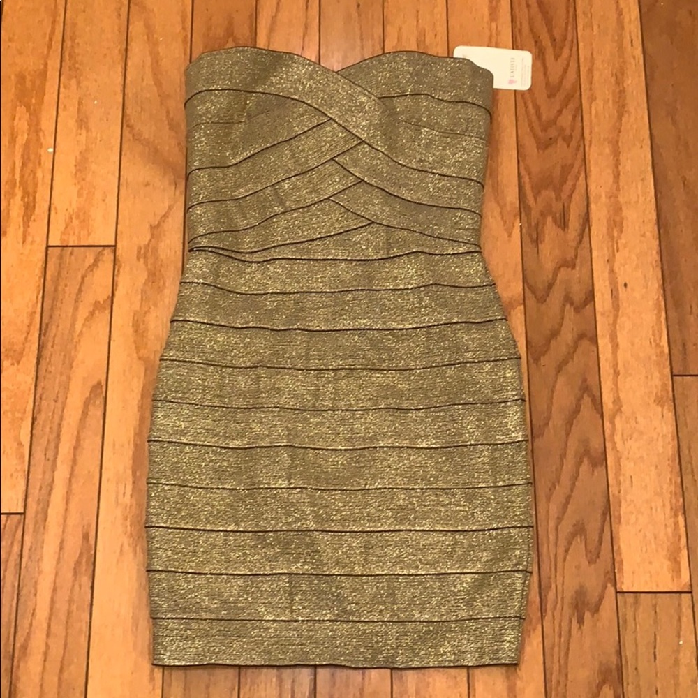 L’atiste gold shiny bandage dress